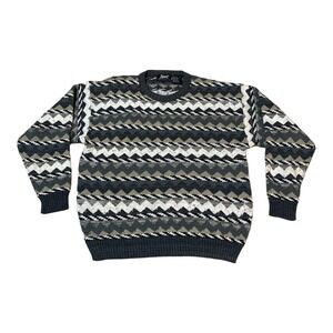 Vintage 90s Impact Sweater Men Size L Pullover Knit Geometric Acrylic 3D Y2K